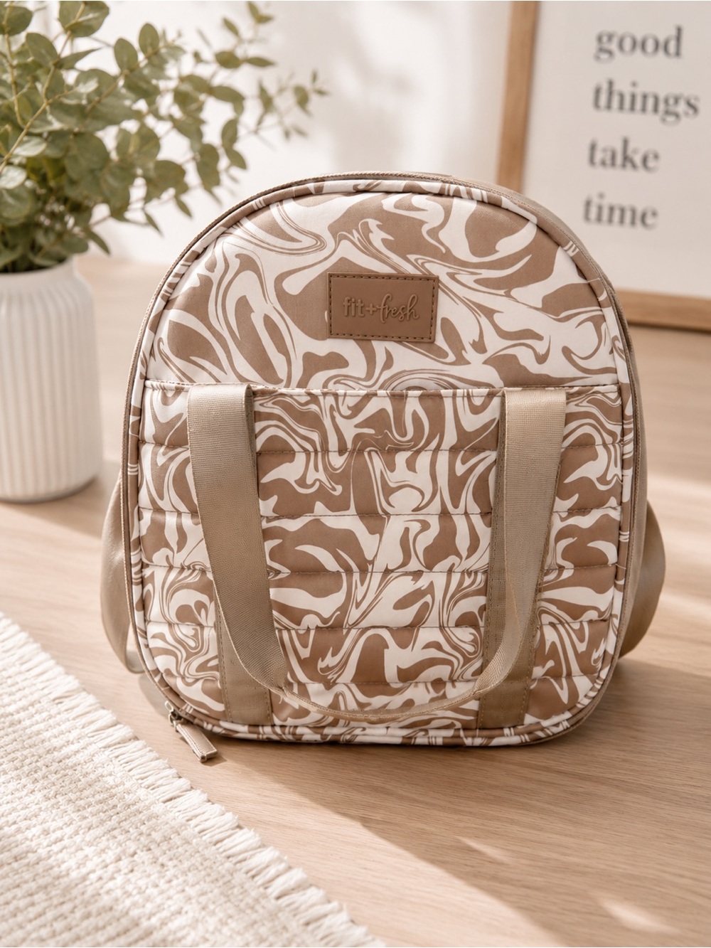 fit + fresh Swirl Print Women’s Backpack in Beige & White